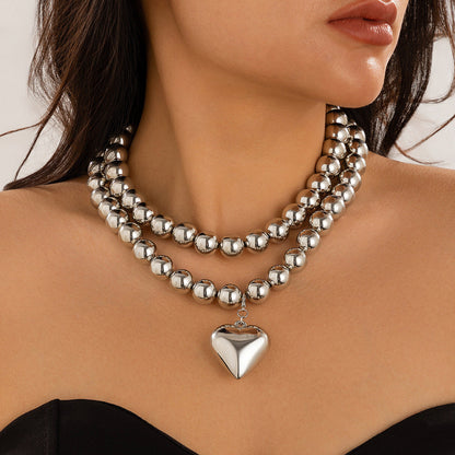 Ornament Pearl Heart Clavicle Chain Necklace