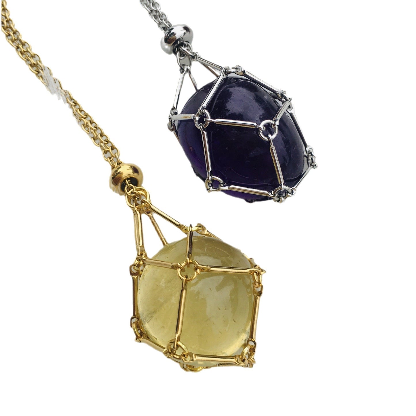 Handmade Natural Crystal Mesh Bamboo Necklace