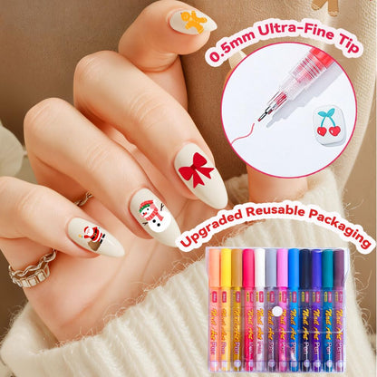 12 Colors Nail Art Pens Set | 0.5mm Quick-Dry Nail Markers for DIY Manicure