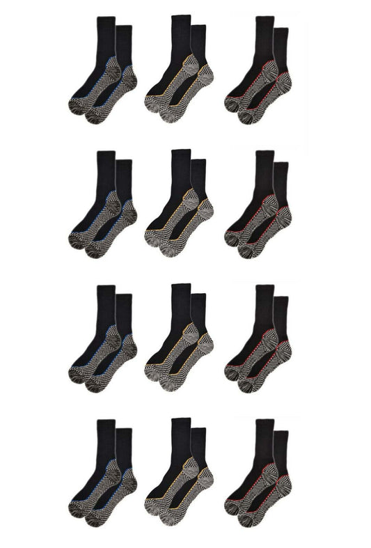 12 Pairs Mens Heavy Duty Bamboo Work Socks Moisture Wicking Cushioned Reinforced Heel Toe for Construction and Outdoor Work UK Sizes 6-11 Sock Stack