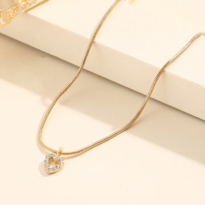 Unisex Heart Zircon Sweater Chain Necklace