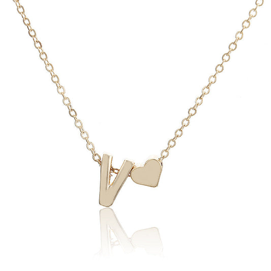 Peach Heart Shaped A-Z Letter Necklace
