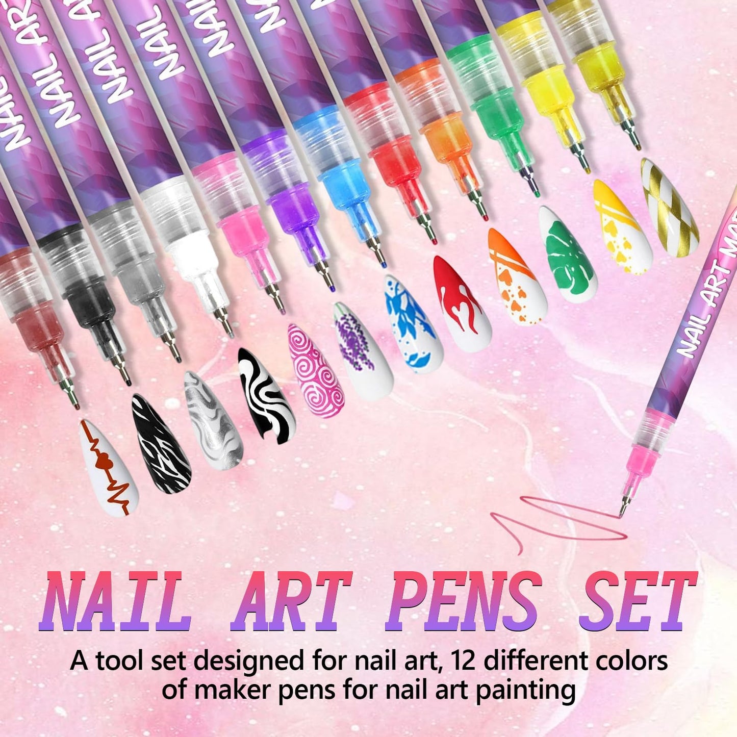 12 Color Nail Art Pens Set – 0.5mm Quick-Dry Nail Markers for DIY Nail Art