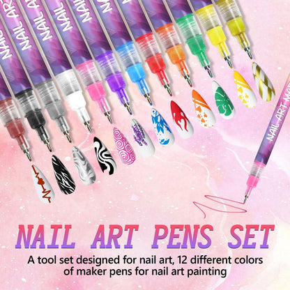 12 Color Nail Art Pens Set – 0.5mm Quick-Dry Nail Markers for DIY Nail Art
