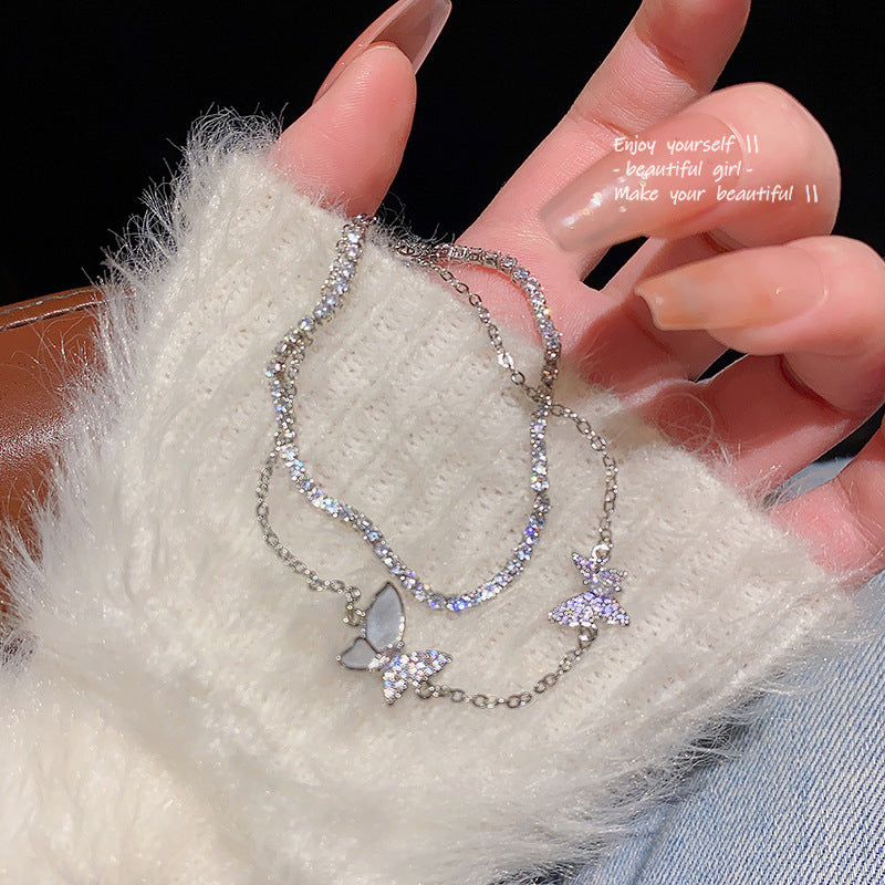 Zircon Butterfly Double Chain Bracelet