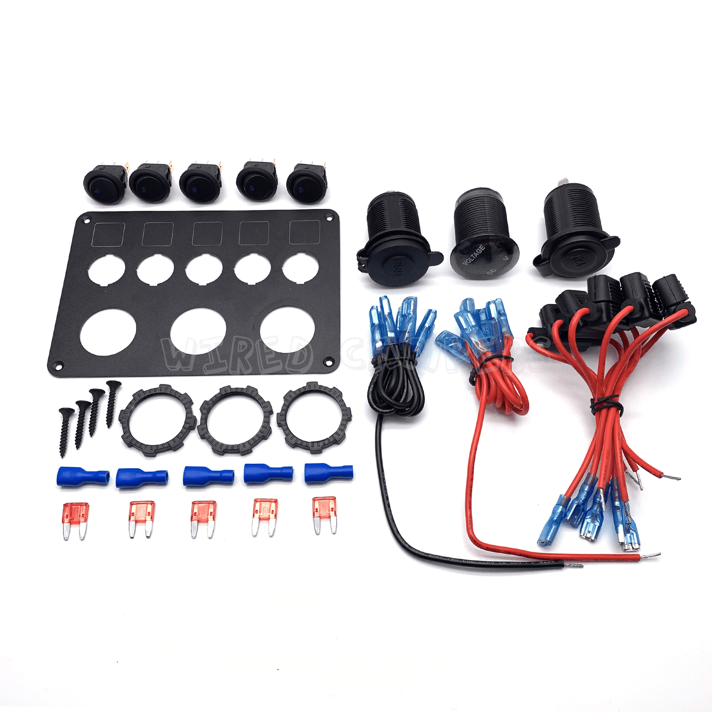 12V Camper Van 5 Way Switched Dual USB/12V Port Control Panel