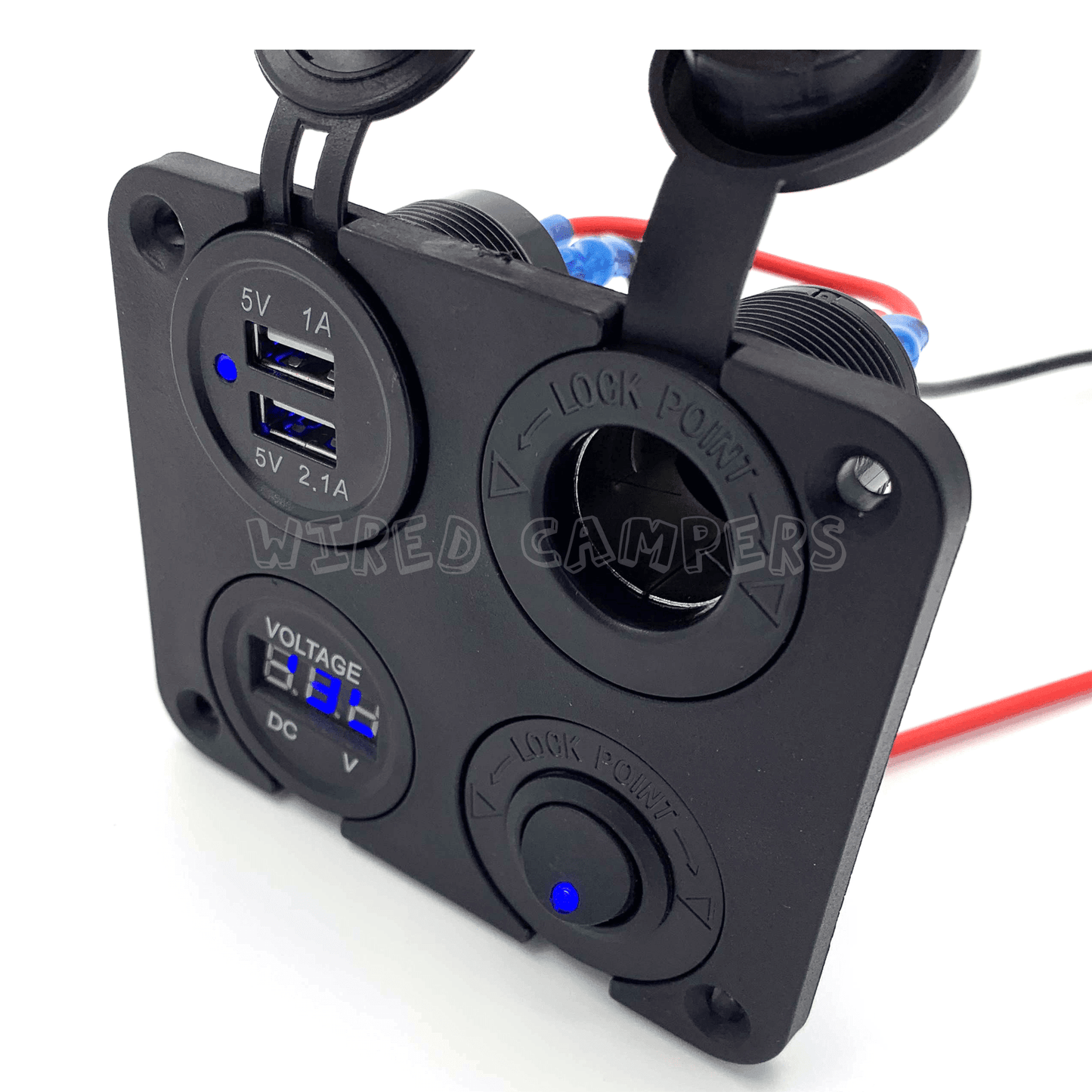 12V Camper/Caravan Switched Panel - USB Voltmeter 12V Socket