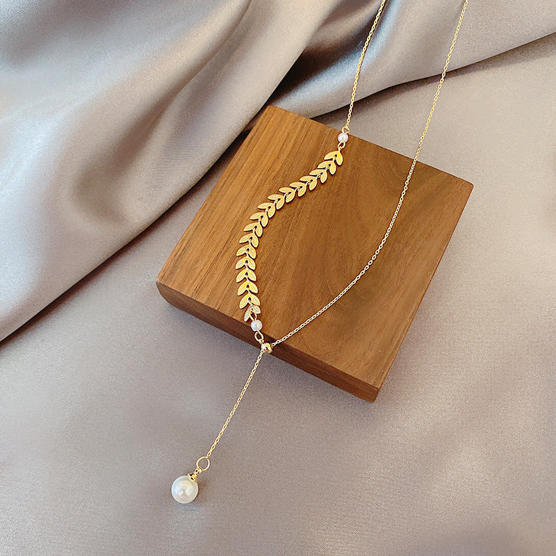 Wheat Pearl Necklace Earring Bracelet Set