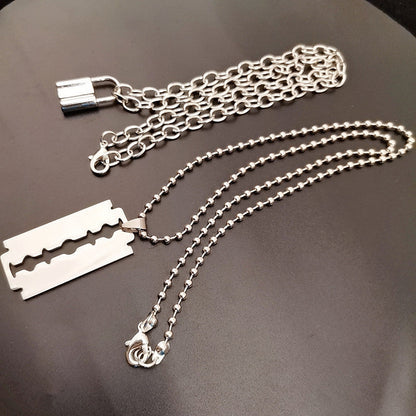 Lock Layered Chains Punk Necklace