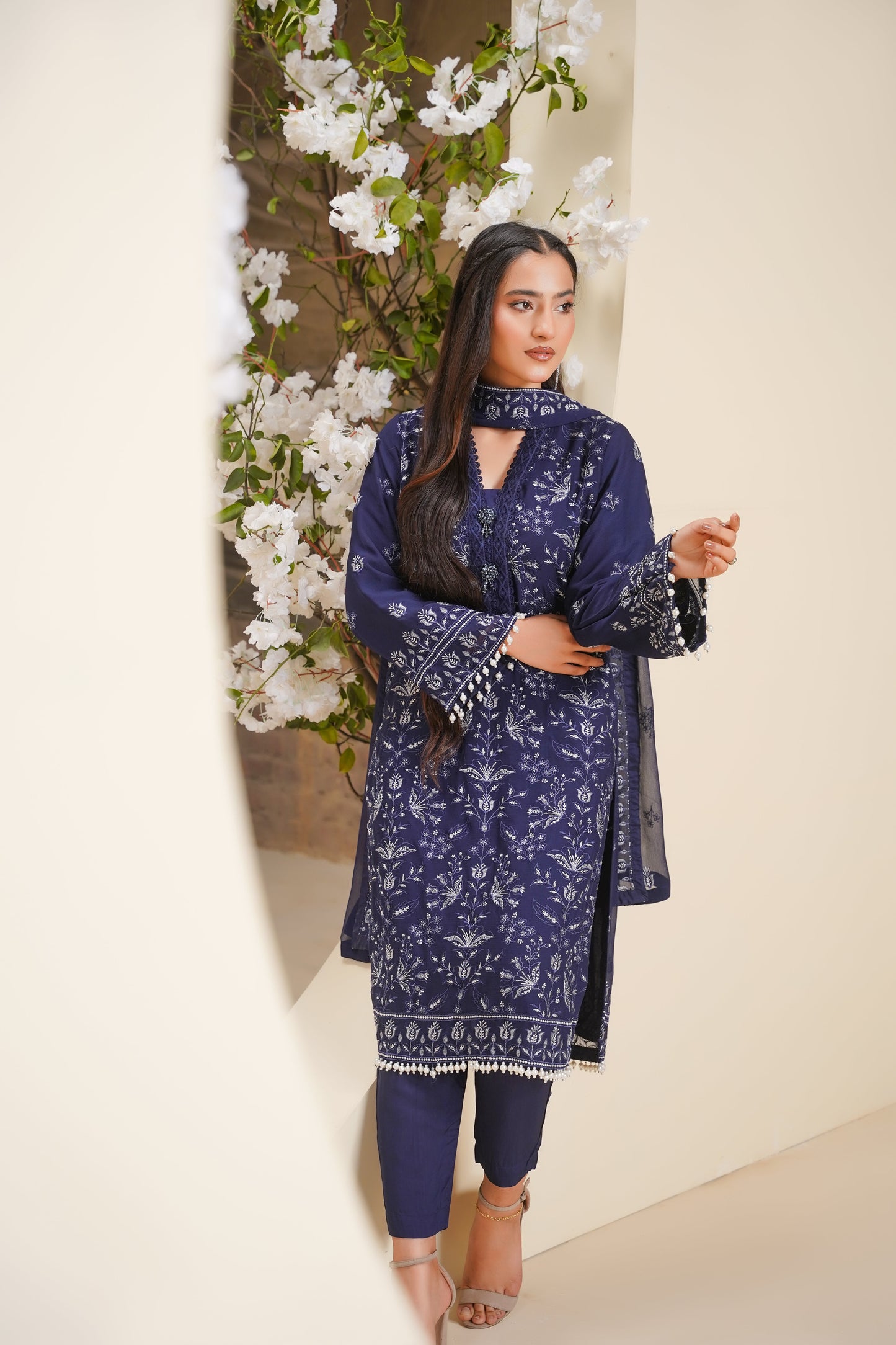 Husan e Jahan - Luxury Chiffon Outfit with Chiffon Dupatta - Ready to Wear - Eid25 - HEJBlueV2D10