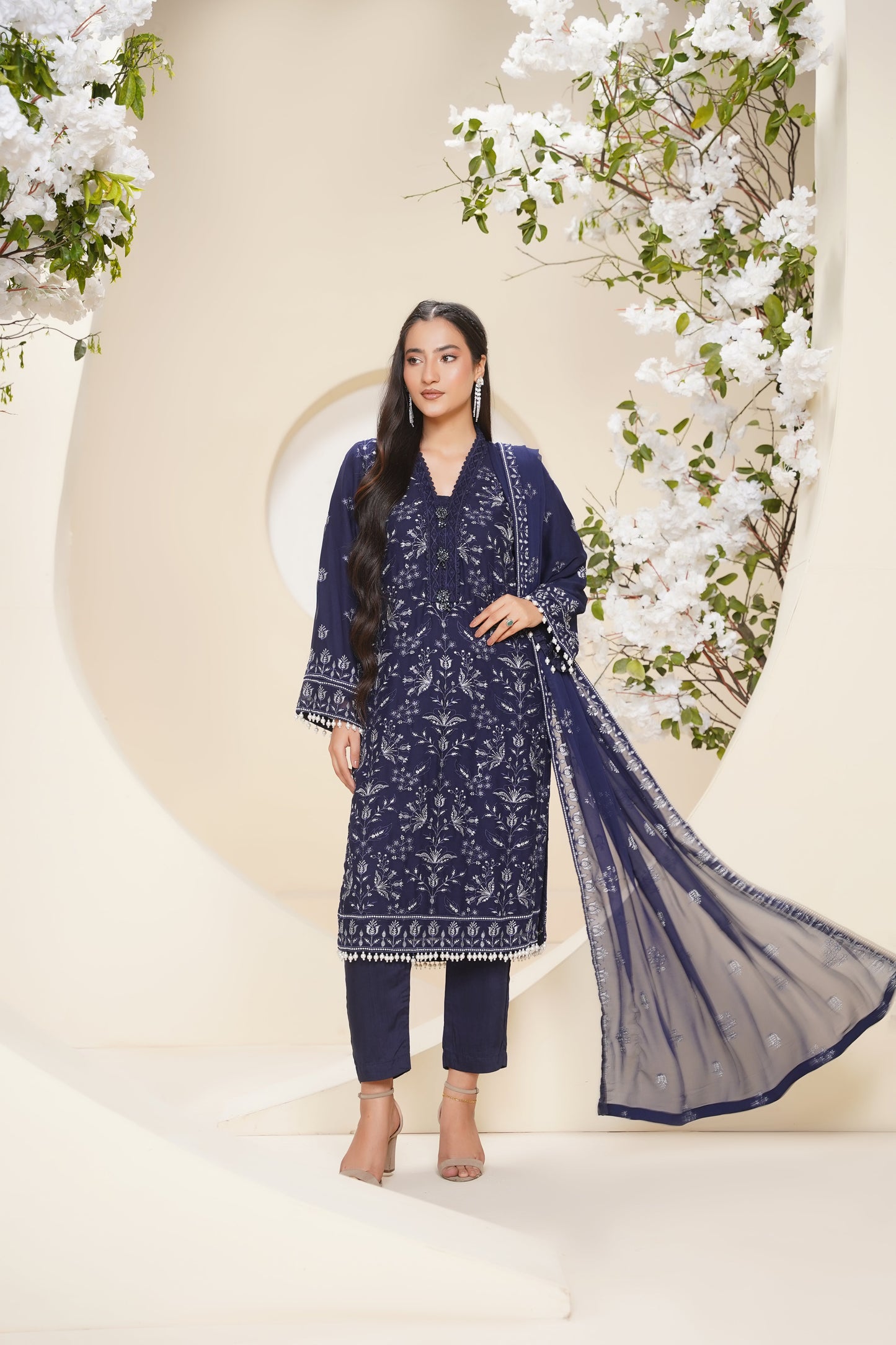 Husan e Jahan - Luxury Chiffon Outfit with Chiffon Dupatta - Ready to Wear - Eid25 - HEJBlueV2D10