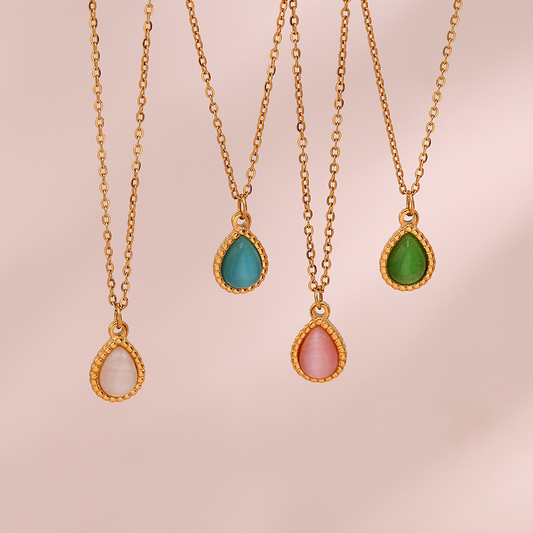 Minimalistic Water Drops Opal Earrings & Necklace