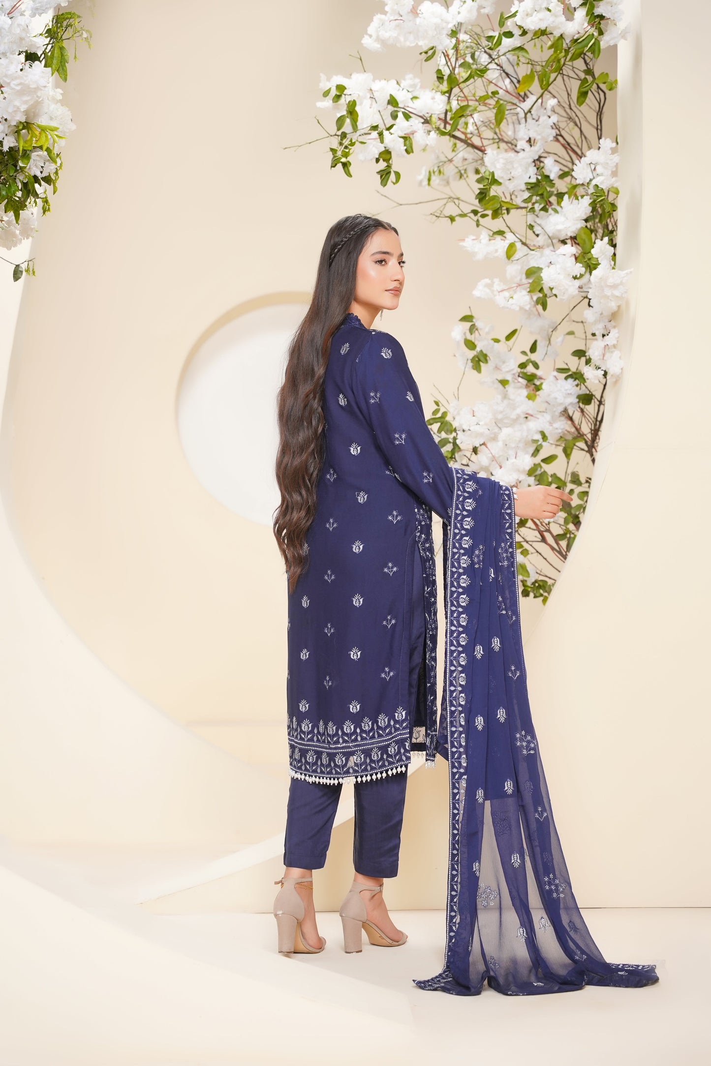 Husan e Jahan - Luxury Chiffon Outfit with Chiffon Dupatta - Ready to Wear - Eid25 - HEJBlueV2D10