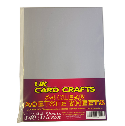 5 x A4 Clear Acetate Sheets – 140 Micron Transparent Film for Crafting & OHP