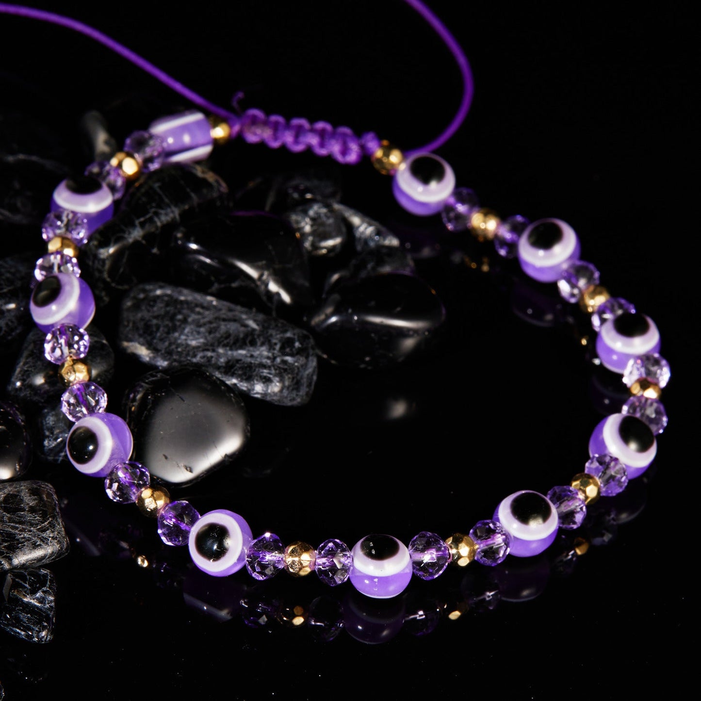Evil Eye Crystal Beaded Adjustable Bracelet