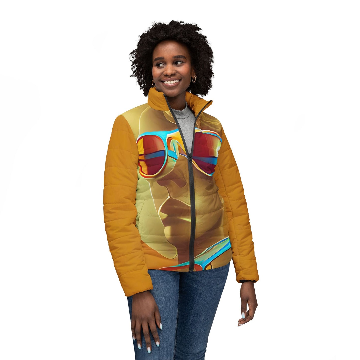 Retro Cool Orange - Womens Puffer Jacket