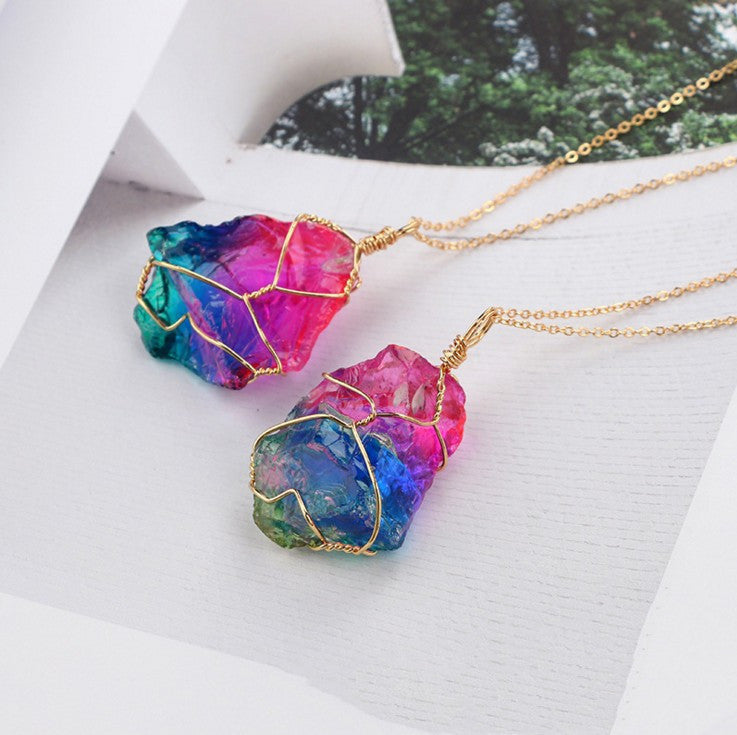 Seven Colour Natural Stone Rough Crystal Pendant