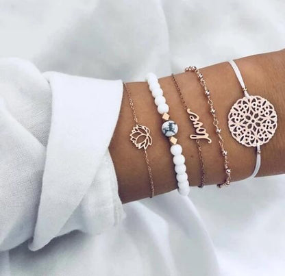 Vintage Turtle Heart Map Charm Bracelets Set