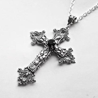 Retro Flower Pattern Cross Necklace