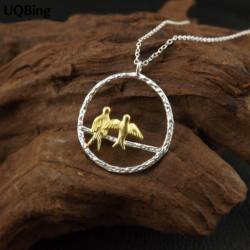 Silver Cute Bird Pendant Choker Necklace