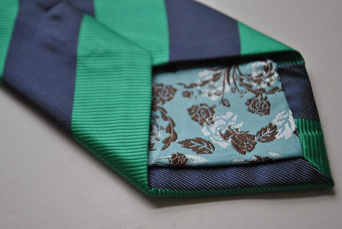 green and navy barber striped tie