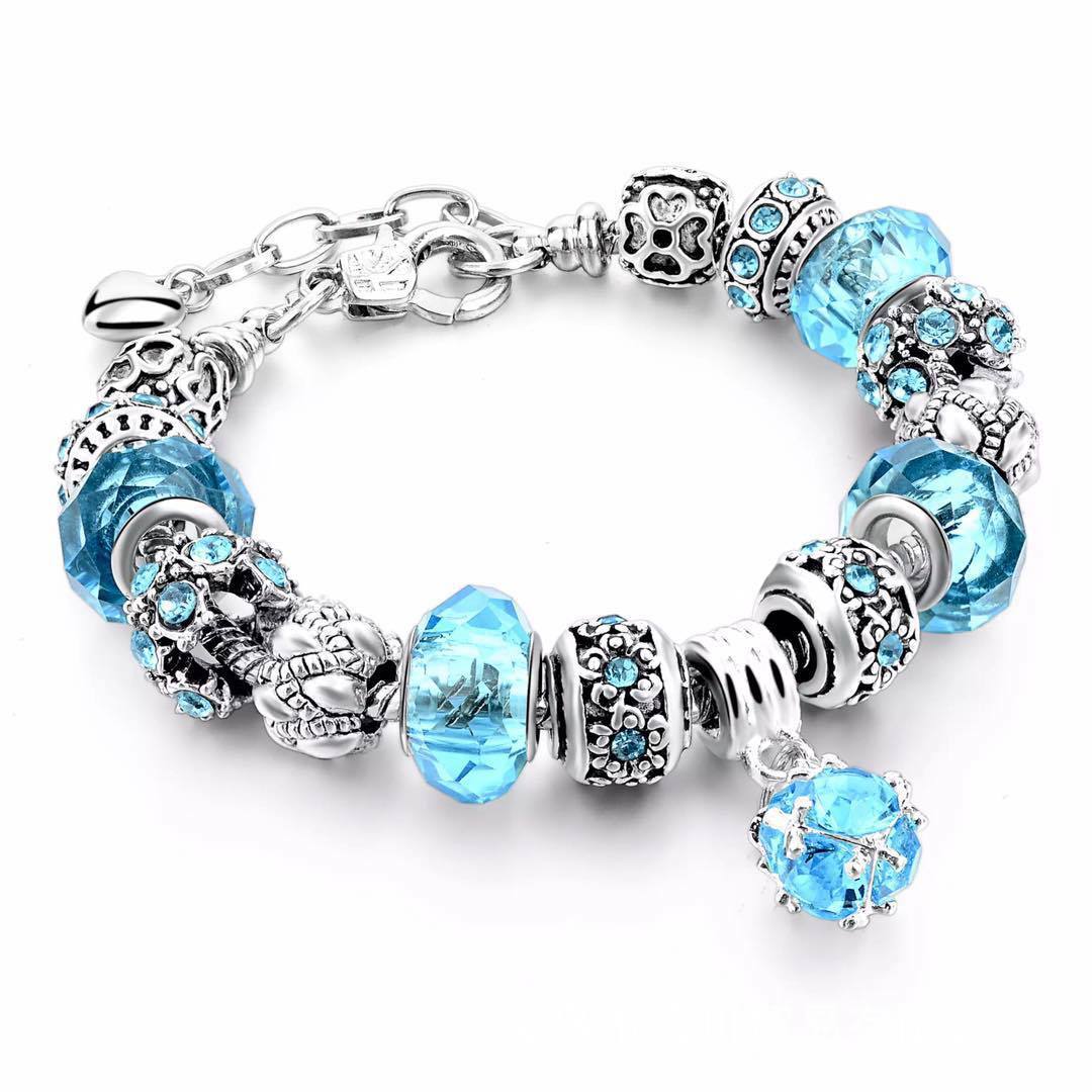 Crystal Beads & Snake Chain Charm Bracelet