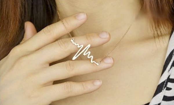 Love Shaped Heartbeat ECG Lock Bone Pendant Necklace