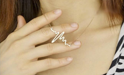 Love Shaped Heartbeat ECG Lock Bone Pendant Necklace