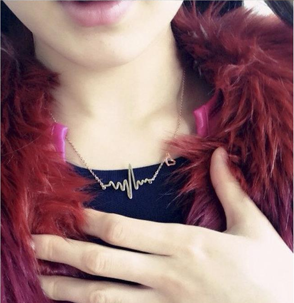 Love Shaped Heartbeat ECG Lock Bone Pendant Necklace