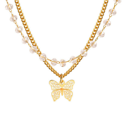 Butterfly Crystal Double-Layer Necklace