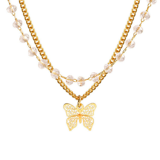Butterfly Crystal Double-Layer Necklace