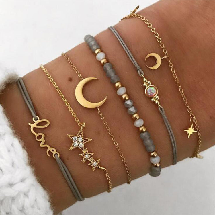 Four-Piece Black Pearl Love Leaf Lotus Bracelet Set
