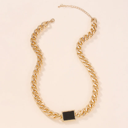 Square Black Pendant Gold Necklace