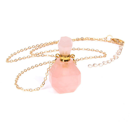 Perfume Bottle Crystal Pendant Necklace, Gold Chain