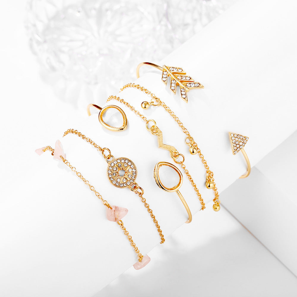 Six-Piece Eye Stone Arrow V-Shaped Bracelet Set