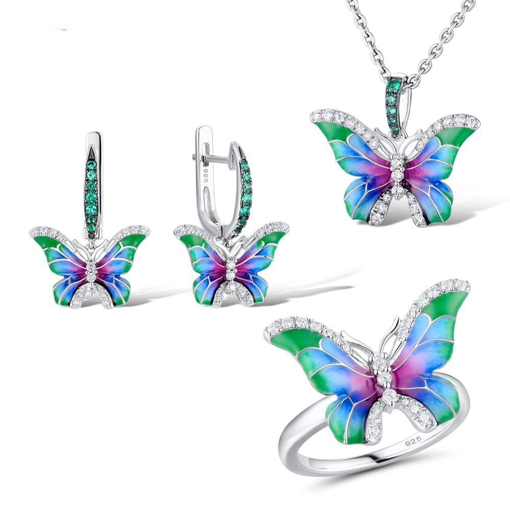 Colorful Epoxy Butterfly Ring Enamel Set