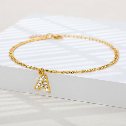 A-Z Zircon Letter Anklets, Gold & Silver