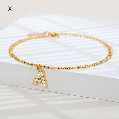 A-Z Zircon Letter Anklets, Gold & Silver