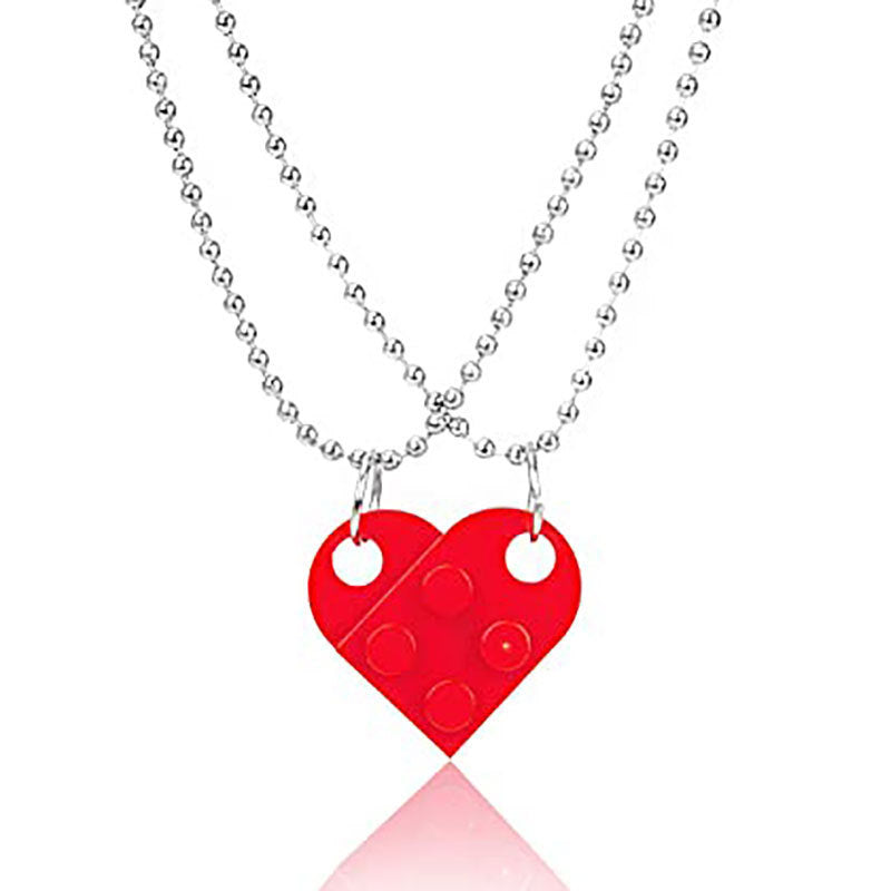 Brick Gift Heart Necklace, 2pcs Set
