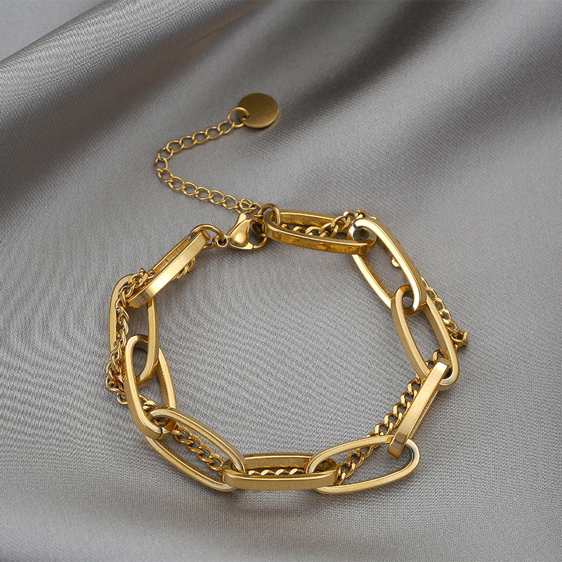 Double Chain Bracelet with Circle Pendant