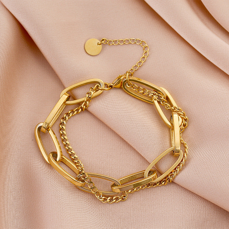 Double Chain Bracelet with Circle Pendant