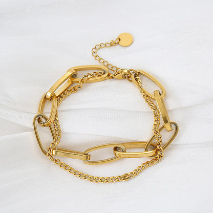 Double Chain Bracelet with Circle Pendant