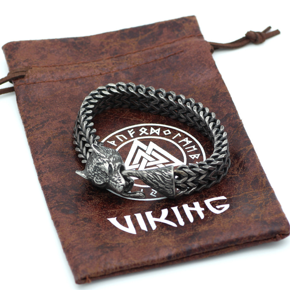 Men's Vintage Black Wolf Head Bracelet