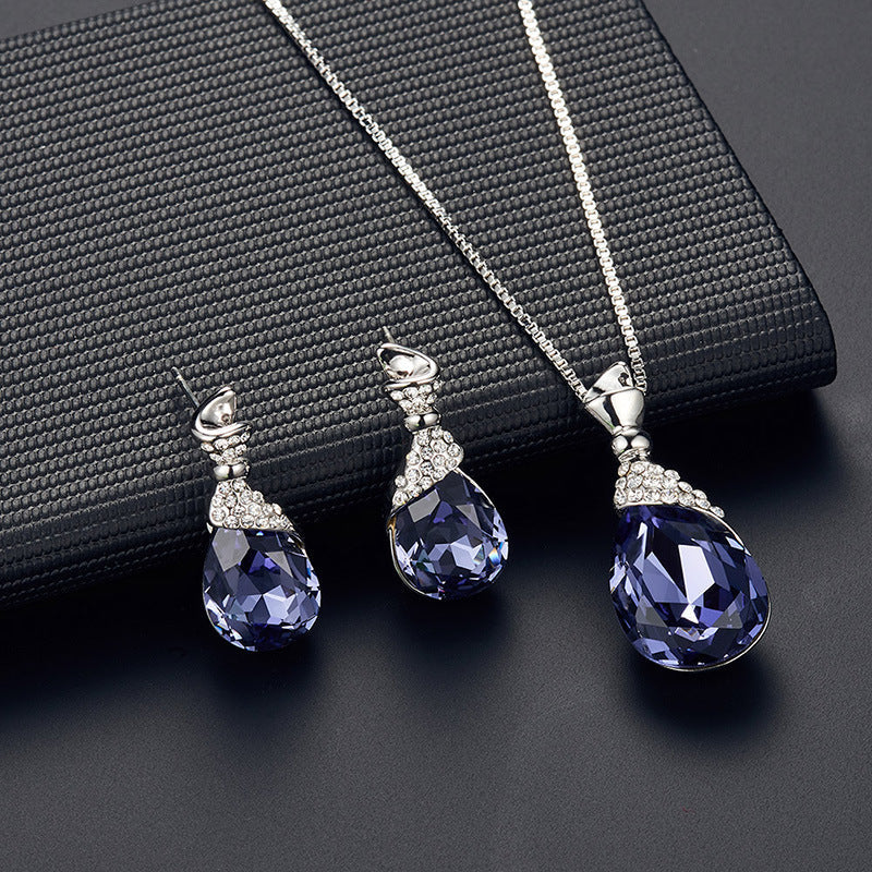 Bridal Necklace Earrings Set with Rhinestone
