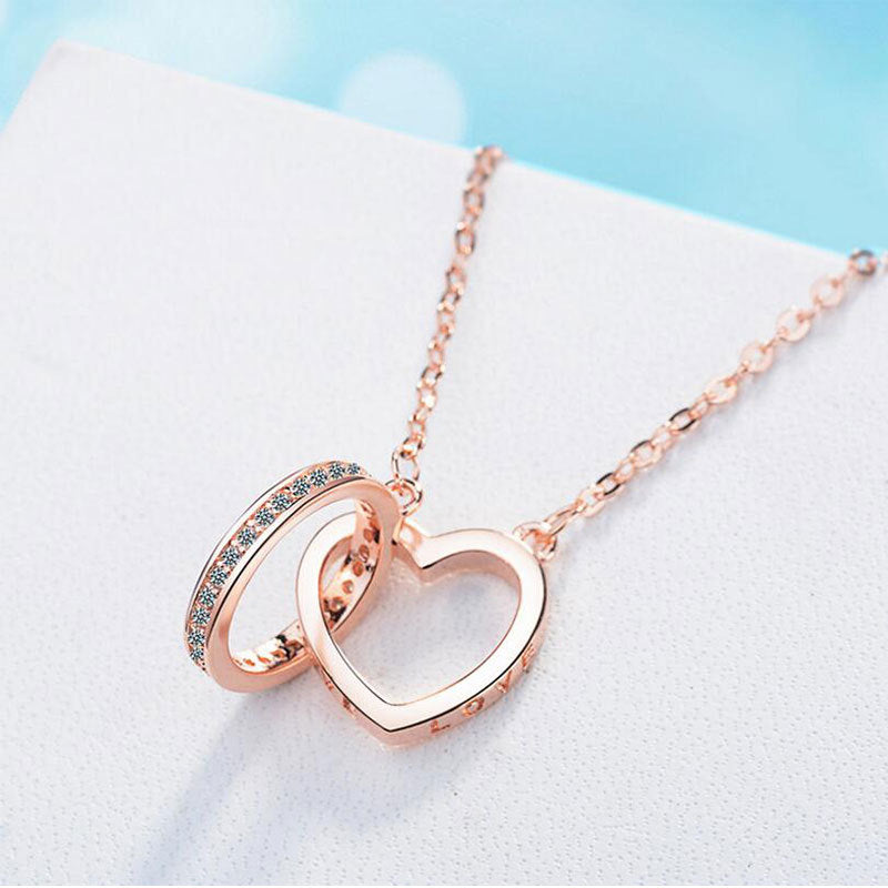 Ring Through Heart Interlocking Pendant Necklace