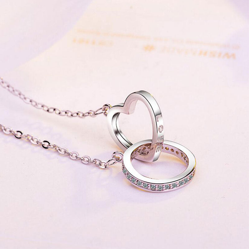 Ring Through Heart Interlocking Pendant Necklace