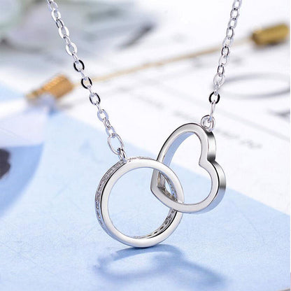 Ring Through Heart Interlocking Pendant Necklace