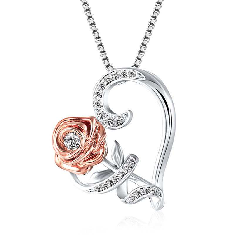 Love Rose Zircon Heart Shaped Necklace