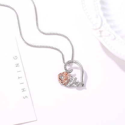 Love Rose Zircon Heart Shaped Necklace