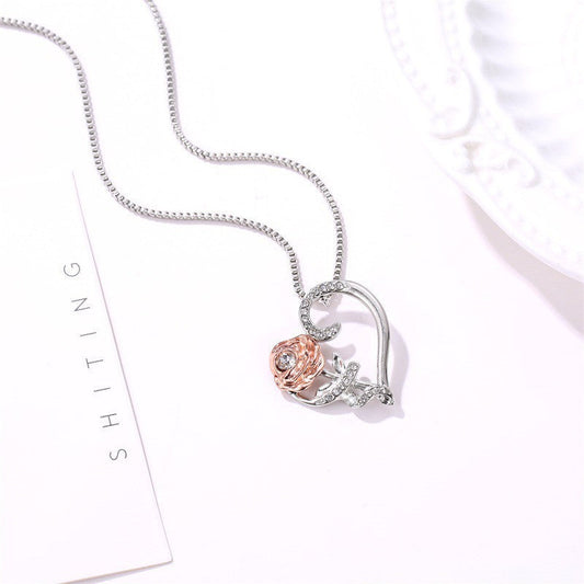 Love Rose Zircon Heart Shaped Necklace